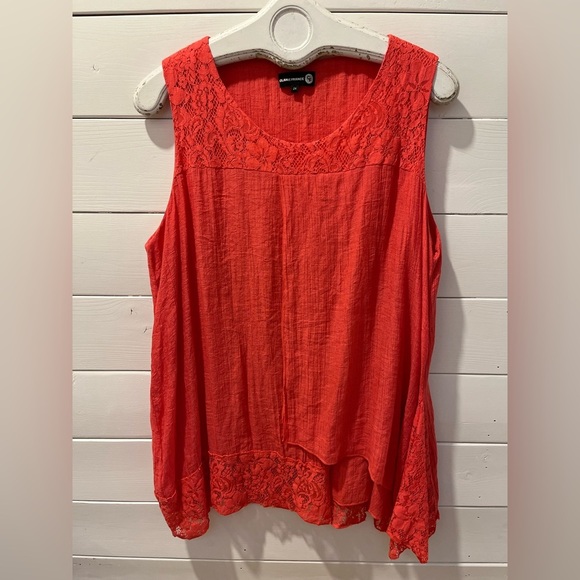 CLAIRE FRANCE – Sleeveless Coral Tunic Top with Lace Trim (Size 2X) - Picture 1 of 9